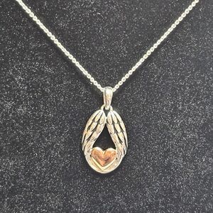 LA TH Sterling Silver 925 Wings Heart Pendant 16 - 18" Chain Necklace Mom